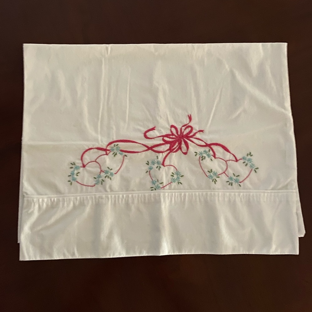 Hearts & Ribbons Embroidered Standard Pillowcase
